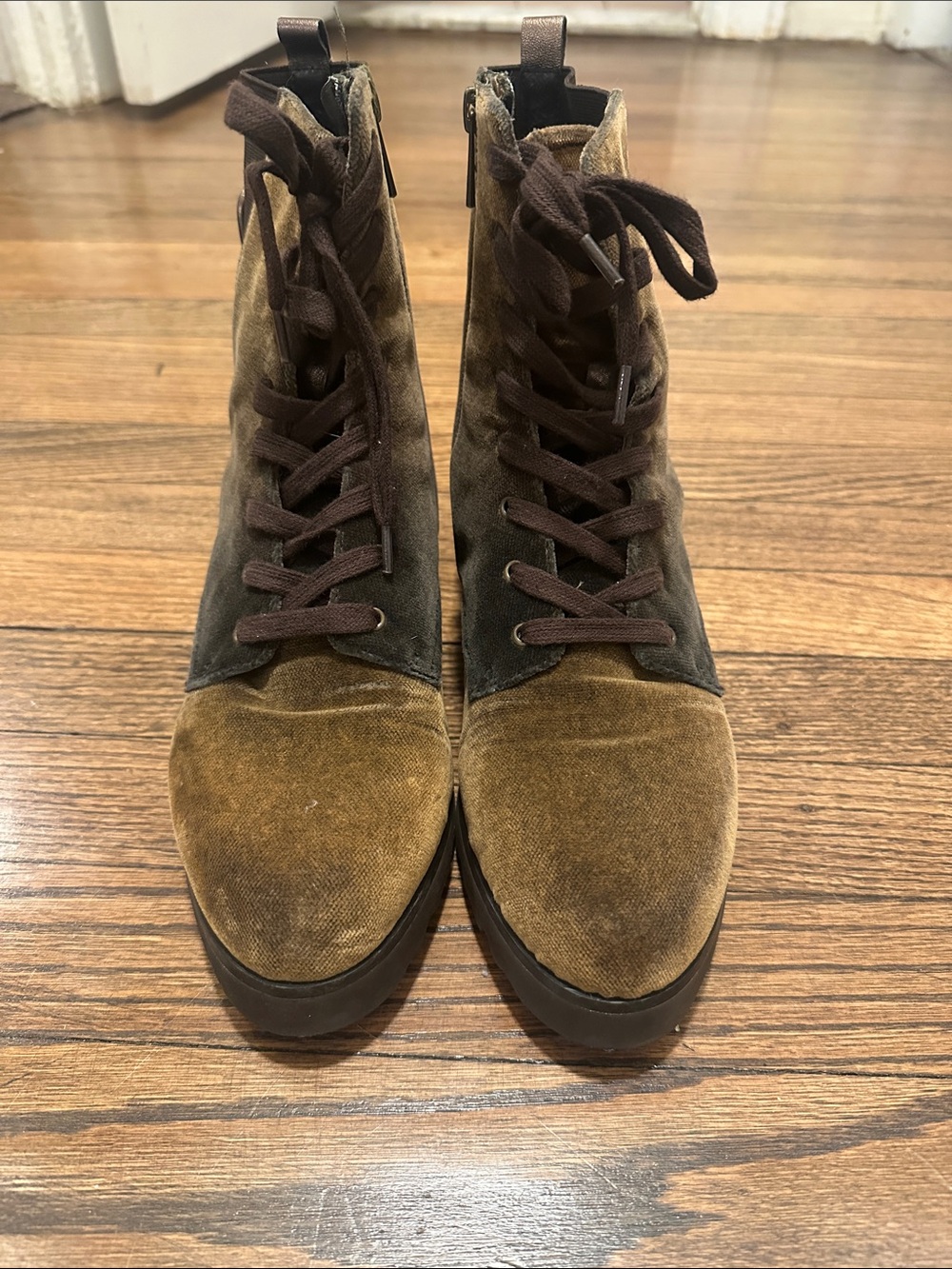 Donald Pliner Women’s Velvet Combat Boots in Brown